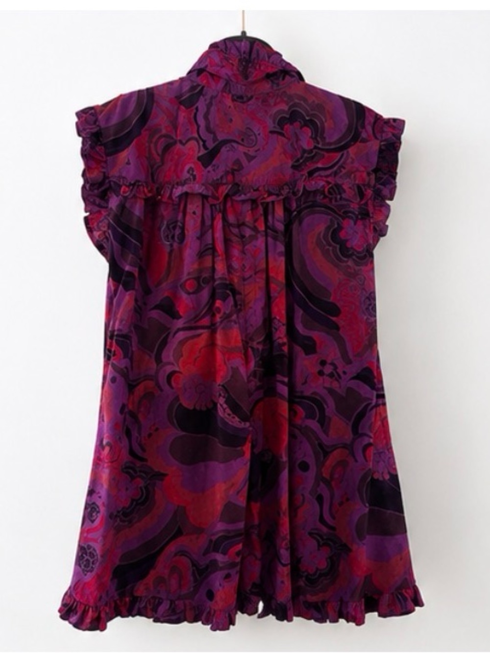 Free People Ruffled Cap-Sleeve Button Front Dress in Burgundy and Plum - Picture 4 of 5